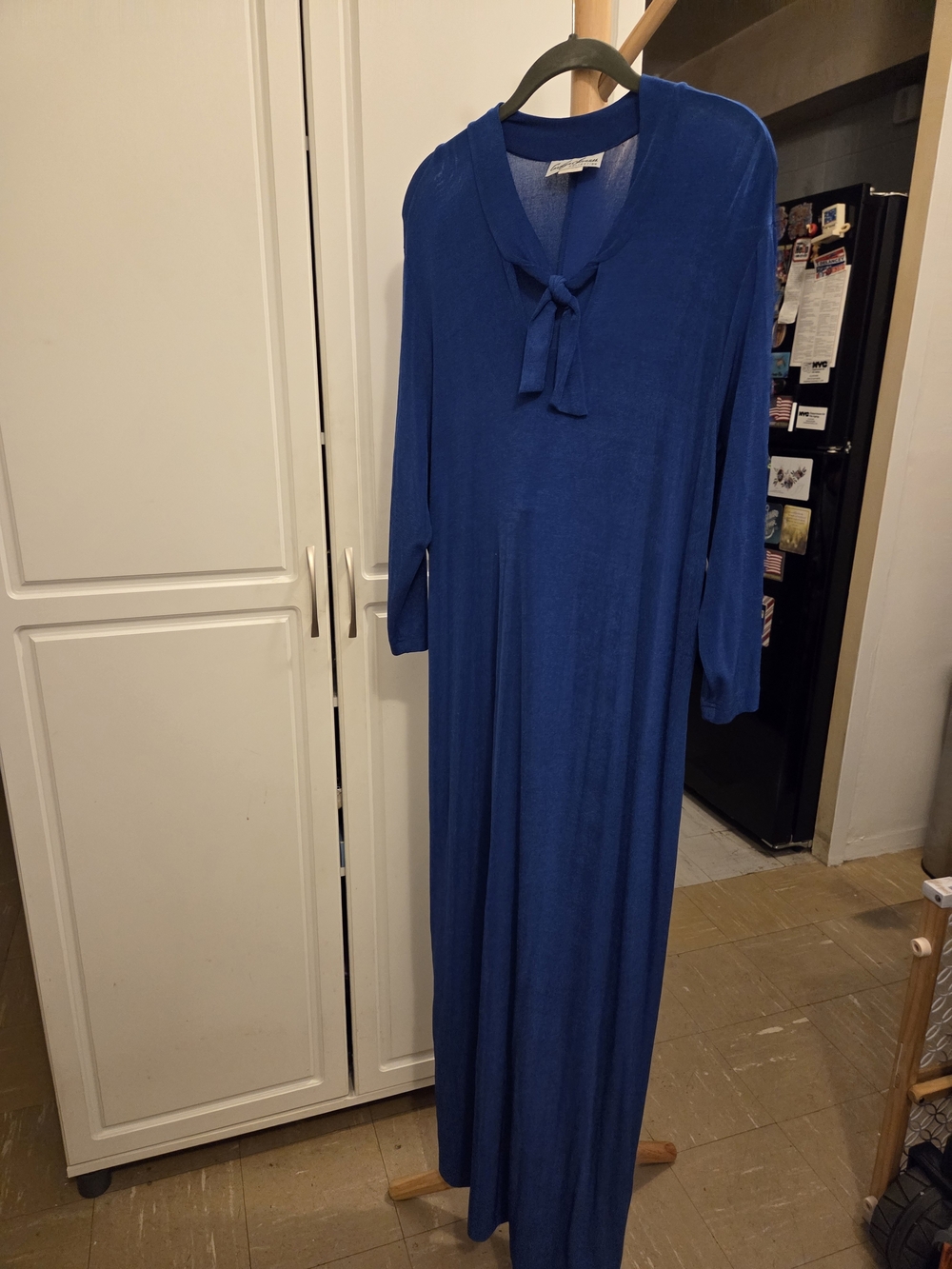 Tie-Neck Royal Blue Maxi Dress with Long Sleeves